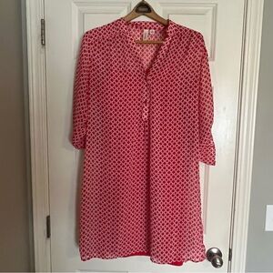 Red and White Patterned Button-Up Dress